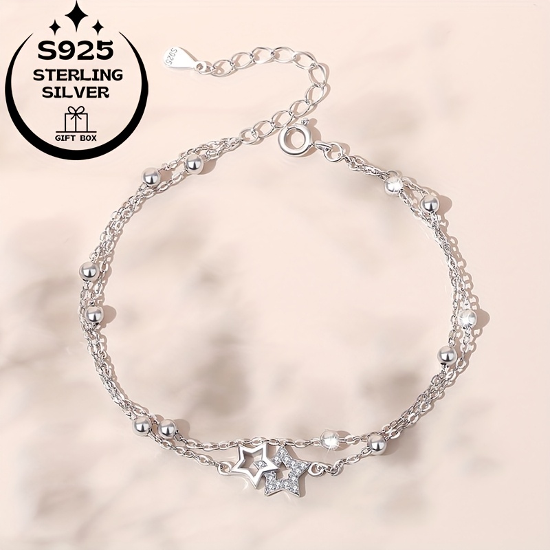 925 Silver Star Bead Bracelet with Zirconia Inlays
